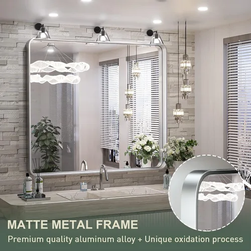 Miniatura 11 de TokeShimi - Espejo para pared de baño, espejo de tocador con marco de metal de aleación de aluminio mate cepillado e inoxidable, decoración rústica