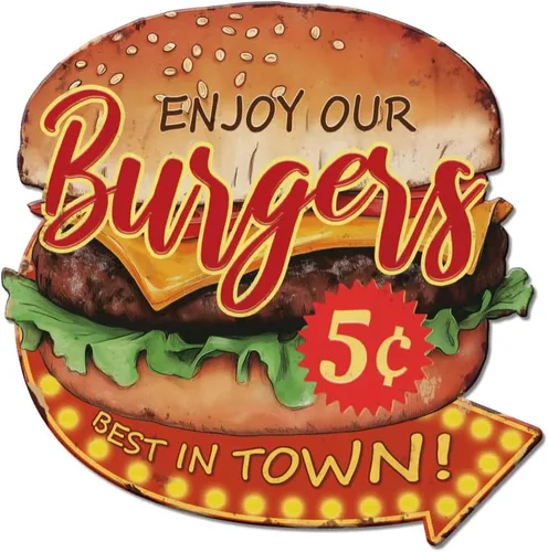 Miniatura 9 de SUPERDANT Letreros de metal con texto en inglés «Eat Here» «Eat Here», letrero de metal abierto las 24 horas, letrero de flecha de comida que apunta