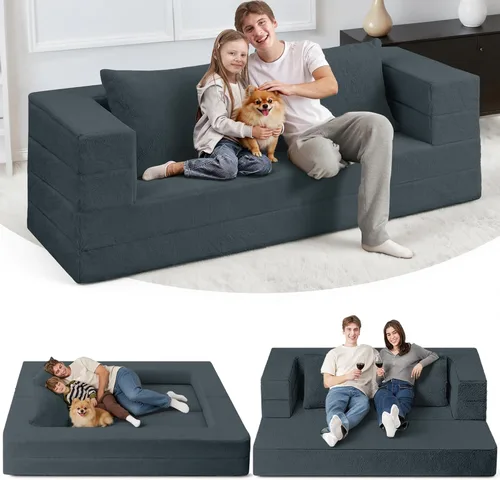 Miniatura 25 de Cama humana gigante para perro, cama 3 en 1 para perro de tamaño humano con funda de piel sintética lavable, cama grande plegable humana para Blanco