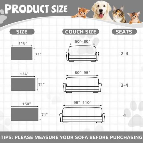 Miniatura 9 de Funda de sofá 100% impermeable y antideslizante para mascotas y perros, funda de sofá lavable, protector antiarañazos para gatos, para sofá