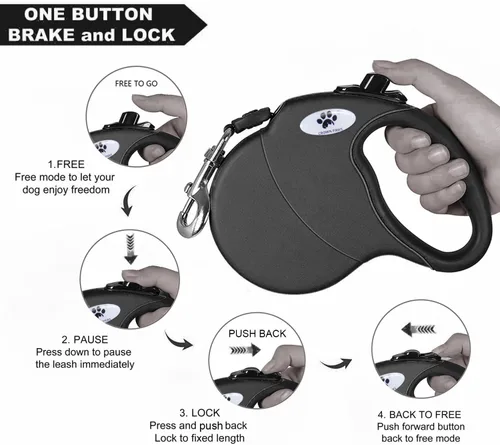 Miniatura 3 de Correa retráctil de 16 pies para perros grandes de hasta 44 libras, cinta de nailon sin enredos, color negro, M