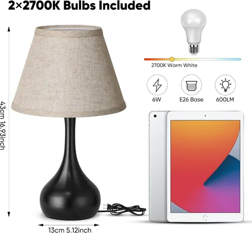 Miniatura 5 de Lámpara de mesa táctil para dormitorio, 1 paquete, lámpara de noche regulable de 3 vías para mesita de noche, lámpara de escritorio de metal
