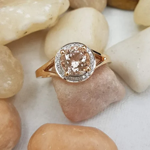 Miniatura 294 de Dazzlingrock Collection Anillo de compromiso redondo de 0.276 in con halo de diamante blanco y vástago dividido para ella en oro macizo de 14