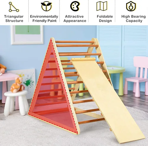Miniatura 7 de Costzon - Juguete escalador de madera 3 en 1 para niños, escalador triangular con rampa, juguete Montessori de gimnasio e interiores para niños