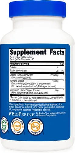 Miniatura 5 de Nutricost Cúrcuma con BioPerine 90 cápsulas para 30 porciones por botella, extracto de cúrcuma hecho con 95% curcuminoides, incluye extracto