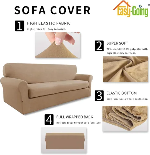 Miniatura 4 de Easy-Going Funda Elástica de Microfibra para Sofá de 2 Piezas – Cubierta de Sofá Ajustada Suave de Spandex, Protector de Muebles Lavable con Parte