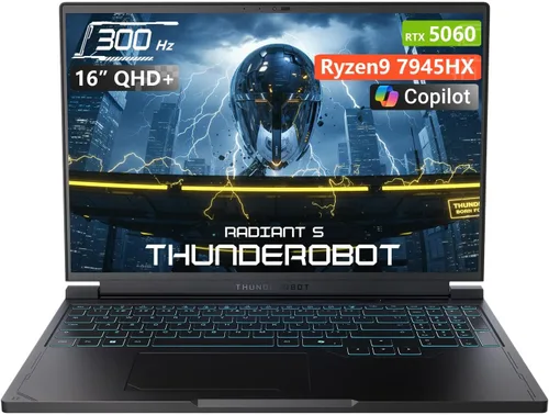 Thunderobot Radiant 16S R9 5060 300Hz - Portátil para juegos, 16 pulgadas QHD+ 2.5K, AMD Ryzen 9 7945HX, GeForce RTX 5060, pantalla de colibrí de