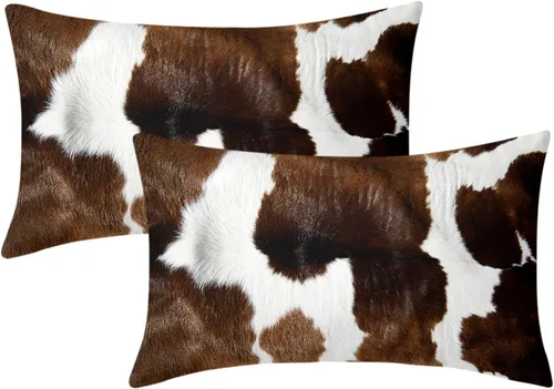 Miniatura 16 de Juego de 2 fundas de almohada lumbares de piel de vaca occidental de 12 x 20 pulgadas, fundas de almohada rectangulares decorativas de piel