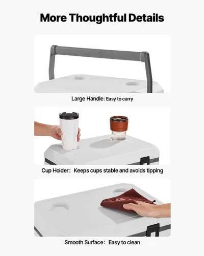 Miniatura 5 de VEVOR Enfriador portátil, ligero, material rígido, aislado, portátil, adecuado para pícnics familiares y viajes largos