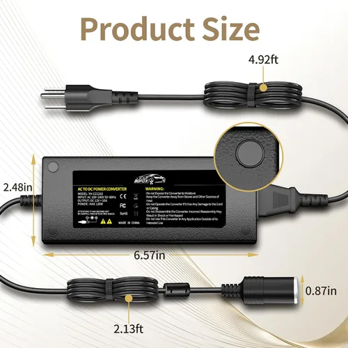 Miniatura 5 de Convertidor de CA a CC, convertidor de 120 W/10 A/7.64 pies, 110 V a 12 V, adaptador de encendedor de cigarrillos de automóvil, enchufe de fuente