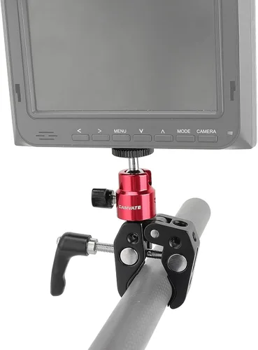 Miniatura 3 de CAMVATE Abrazadera universal de agarre de cangrejo con perilla de tornillo reforzada + soporte de cabeza de bola ajustable de 1/4 "-20 (rojo) - 2882