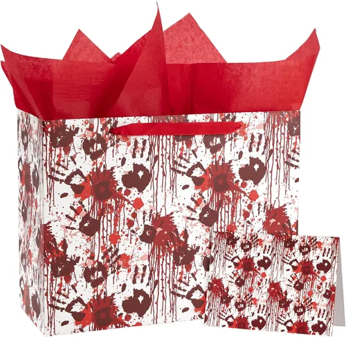 Miniatura 11 de WRAPAHOLIC Bolsa de regalo grande de esqueleto de Halloween con papel de seda y tarjeta, 10 x 5 x 13 pulgadas, bolsa de papel de esqueleto