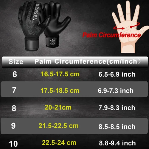 Miniatura 6 de Guantes de portero de fútbol con espinas para los dedos, guantes de portero de fútbol para niños, jóvenes y adultos, agarre fuerte antideslizante