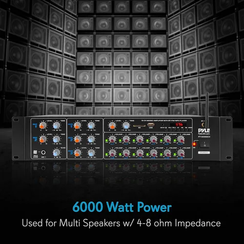 Miniatura 3 de Pyle Amplificador de potencia Bluetooth inalámbrico de 12 canales, salida de potencia máxima de 6000 vatios, receptor mezclador de fuente de audio