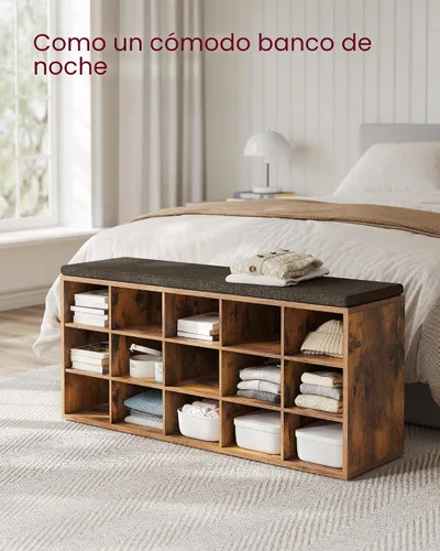 Miniatura 4 de VASAGLE - Colección CUSTOS - Banco para guardar zapatos, banco de almacenamiento con asiento acolchado, banco para recibidor con 15 compartimentos