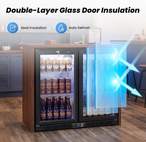 Miniatura 7 de 35.42" W Commercial Under Counter Beverage Refrigerator, 2 Glass Door Back Bar Cooler, Built-in/Freestanding 7.4Cuft Drink Fridge with LED Light