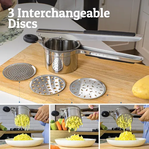 Miniatura 3 de PriorityChef - Prensa de papas grande de 15 onzas con 3 discos, resistente acero inoxidable para puré de papas, triturador de papas, herramienta