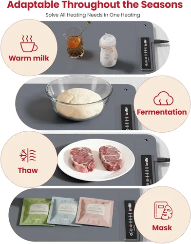Miniatura 8 de Tapete de calentamiento de alimentos extra grande para encimera (XXL 36 x 16 pulgadas), almohadilla térmica de superficie completa con 4 ajustes