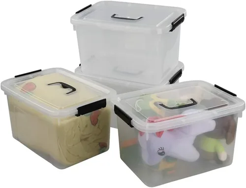 Miniatura 9 de Begale Contenedor pequeño de plástico de 5 cuartos de galón, caja de pestillo transparente con pestillos y 4