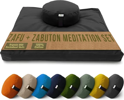 Miniatura 33 de Bean Products Juego de alfombrillas de meditación – Zafu almohada de piso orgánica de trigo sarraceno + almohadilla de oración Zabuton rellena