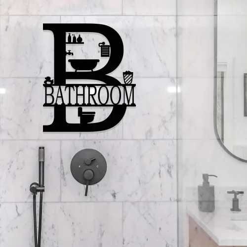 Miniatura 2 de XORT Letreros de baño de metal para decoración de pared, arte de pared de baño de metal, divertido letrero de baño para decoración moderna del hogar