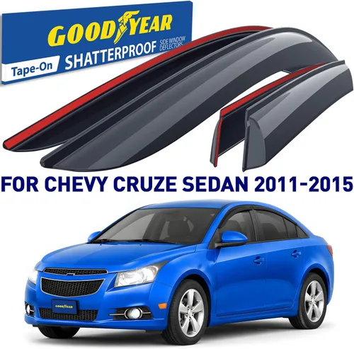 Miniatura 2 de Goodyear - Deflectores de ventana inastillables para Chevrolet (Chevy) 2011-2015 Cruze Sedan, protectores de lluvia con cinta adhesiva, viseras