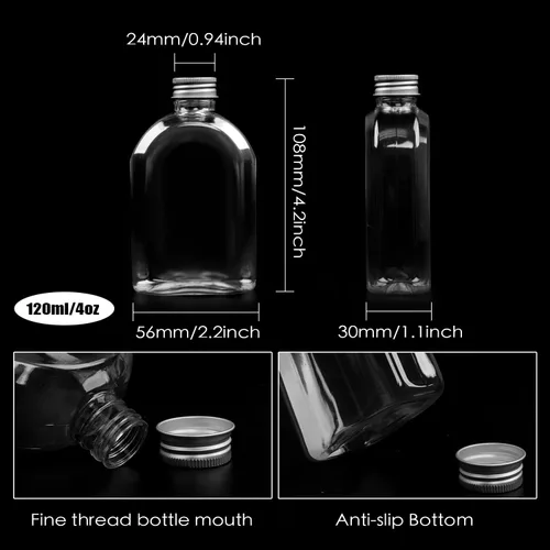 Miniatura 7 de Botellas de plástico con tapas, paquete de 24 botellas transparentes para jugos, botellas reutilizables para bebidas, recipientes transparentes a