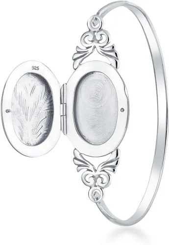 Miniatura 3 de Pulsera personalizada estilo vintage grabada con medallón que sostiene foto para mujer plata de ley