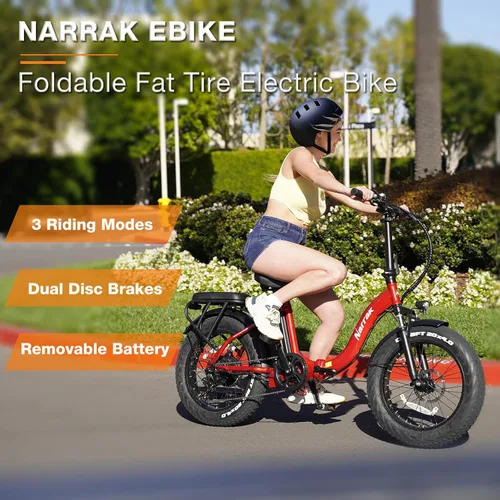 Miniatura 4 de Bicicleta eléctrica plegable con neumáticos gordos Narrak, batería extraíble de litio de 48V y 624Wh, motor sin escobillas de pico de 1100W