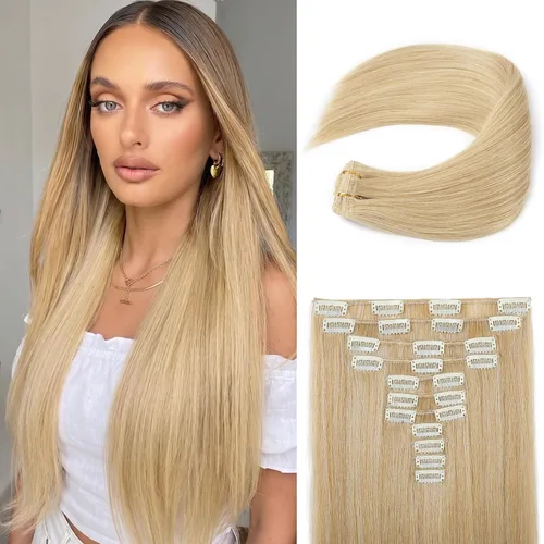 Miniatura 9 de REECHO Extensiones de cabello, 11 piezas de extensiones de cabello con clip de 24 pulgadas de largo, lacio, HE005, extensiones sintéticas naturales