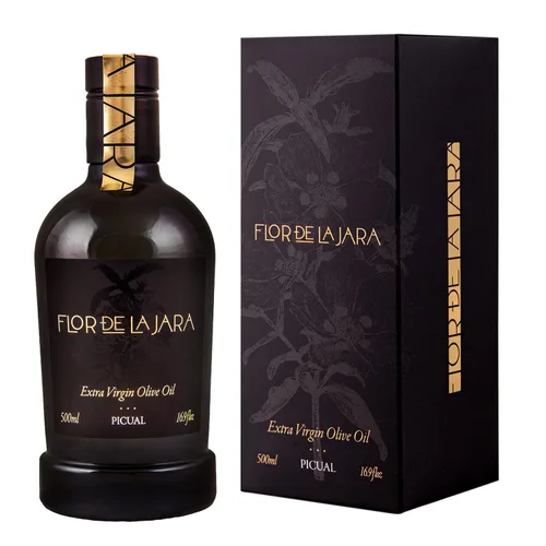 FLOR DE LA JARA Aceite de oliva virgen extra premium - Primera prensa en frío - Monovarietal - Cosechado a mano - Rico en polifenol - Última cosecha