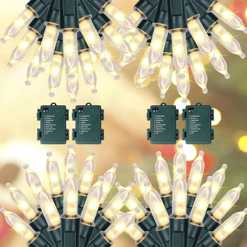 Miniatura 14 de Blissun Luces de Navidad, juego de 50 luces de alambre verde, mini cadena de luces de Navidad a pilas con 8 modos, luces de hadas de 16 pies