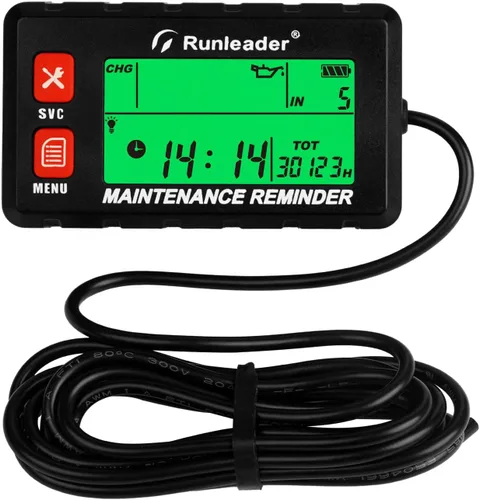 Runleader - Tacómetro Digital Autoalimentado, Medidor de Horas, Alerta de RPM, Múltiples Recordatorios de Mantenimiento, Pantalla y Selección