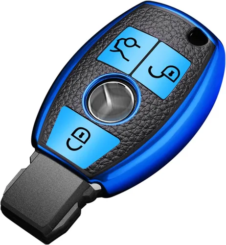 Xotic Tech - Funda para llavero de piel granulada de poliuretano termoplástico, color azul, compatible con Mercedes Benz A, B, C, E, S, G, M, V,