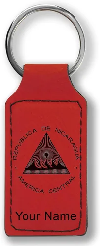 Miniatura 24 de LaserGram Llavero rectangular, bandera de Nicaragua, grabado personalizado incluido, Bambú