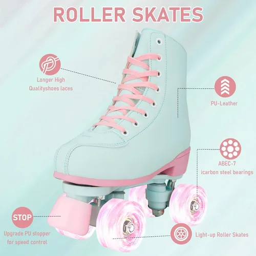 Miniatura 5 de jessie Patines de ruedas para mujeres, niñas y adultos, de piel sintética, ruedas iluminadas, patines para principiantes, profesionales, interiores