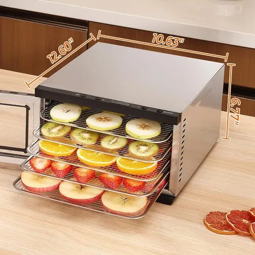 Miniatura 6 de Máquina deshidratadora de alimentos – 5 bandejas de acero inoxidable, temporizador digital ajustable, 400 W, 176 °F, control de temperatura, mini