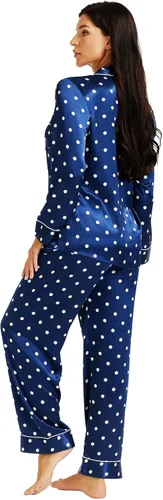 Miniatura 5 de Lonxu Conjunto de pijama de satén para mujer, con botones, largo XS-3XL