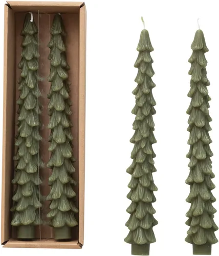 Miniatura 6 de Creative Co-Op Velas cónicas en forma de árbol sin perfume, color beige ponche de huevo, juego de 2 en caja Ponche de huevo beige
