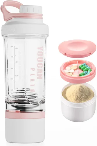 Miniatura 9 de Botella agitadora de proteínas de 21 onzas con contenedor de almacenamiento de polvo, tazas agitadoras para batidos de proteínas, botella para antes
