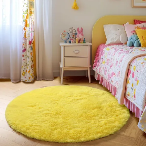 Miniatura 6 de PAGISOFE - Alfombras redondas de 5 pies, alfombras esponjosas amarillas para dormitorio de niñas, alfombra linda para habitación de niñas, alfombra
