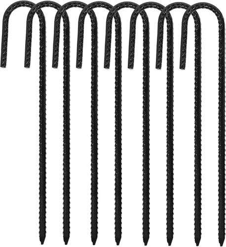 ERYTLLY Estacas de Varilla Corrugada de 12 Pulgadas con Gancho en J, Estacas de Metal Galvanizado Resistente para Suelo, Barril, Carpa, Juego de