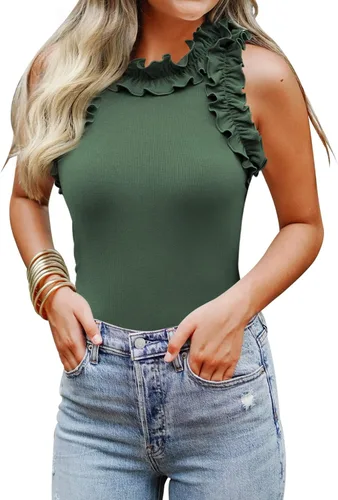 Miniatura 21 de WAYMAKER - Camiseta sin mangas para mujer, body de estilo sexy con espalda cruzada, cuello de tortuga simulado y ribeteado