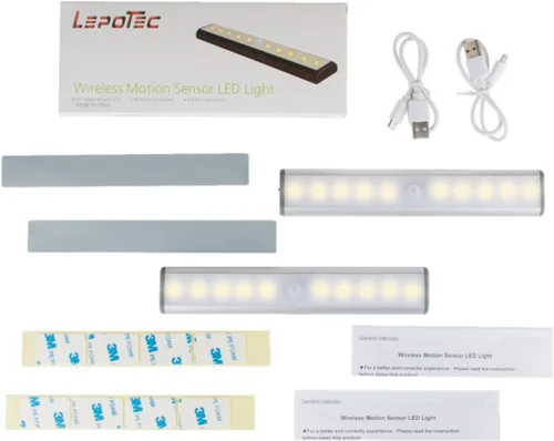 Miniatura 7 de [Versión mejorada] 10 luces LED de armario recargables por USB con sensor de movimiento, 3 modos de luz (G, encendido y apagado), carcasa de Luz