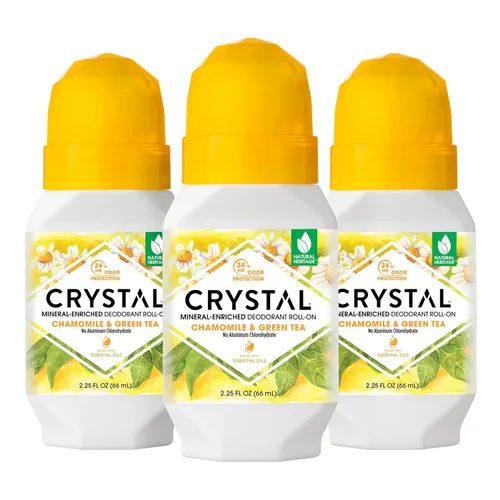 CRYSTAL Desodorante mineral roll-on - Desodorante corporal con protección contra olores las 24 horas, desodorante no mancha y no pegajoso con