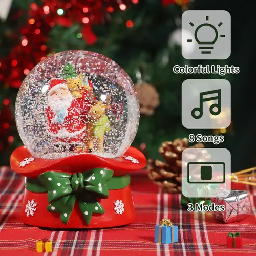 Miniatura 2 de Bola de Nieve Navideña de 100 mm con 8 Luces de Color, Bola de Nieve Musical, Papá Noel, Muñeco de Nieve, Reno, Caja de Música, Decoración Navideña