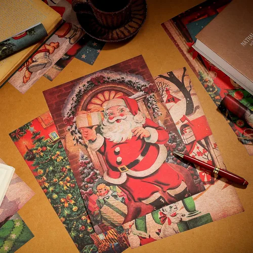 Miniatura 3 de PerKoop 48 hojas de papel de decoupage vintage navideño de 8.3 x 11.7 pulgadas, 12 estilos de papel de Papá Noel navideño, servilleta de papel