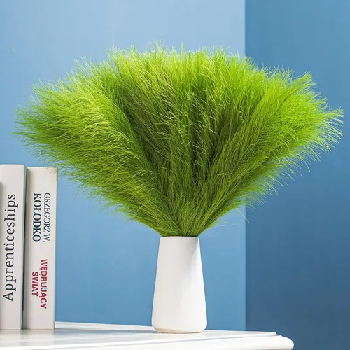 Miniatura 12 de 10 tallos de hierba de pampa sintética - 17.7" Hierba artificial de pampa decorativa esponjosa, pequeño arreglo floral de hierba de pampa y relleno