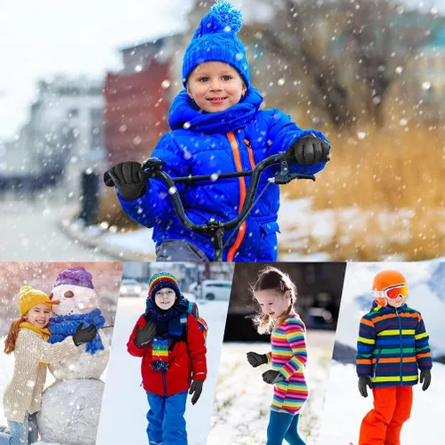 Miniatura 6 de OOPOR Winter Warm Cycling Kids Gloves - Cold Weather Thermal Running Ski Bike Black Mittens Aged 4-12 Boys Girls
