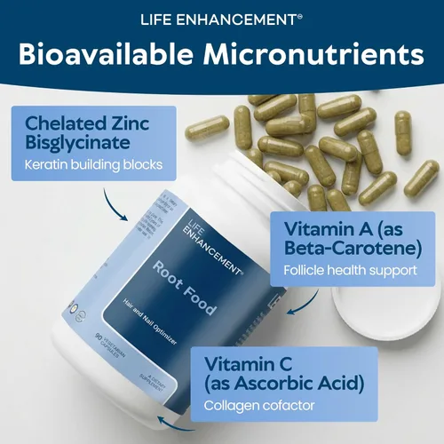 Miniatura 4 de Life Enhancement Root Food - Suplemento optimizador para cabello y uñas para adelgazamiento del cabello - con colágeno VERISOL, biotina RGen